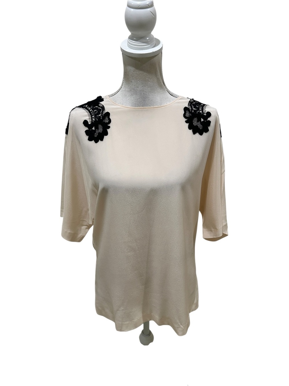 Dolce & Gabbana blush silk blend blouse Black Lace Shoulder black back Tie EU40